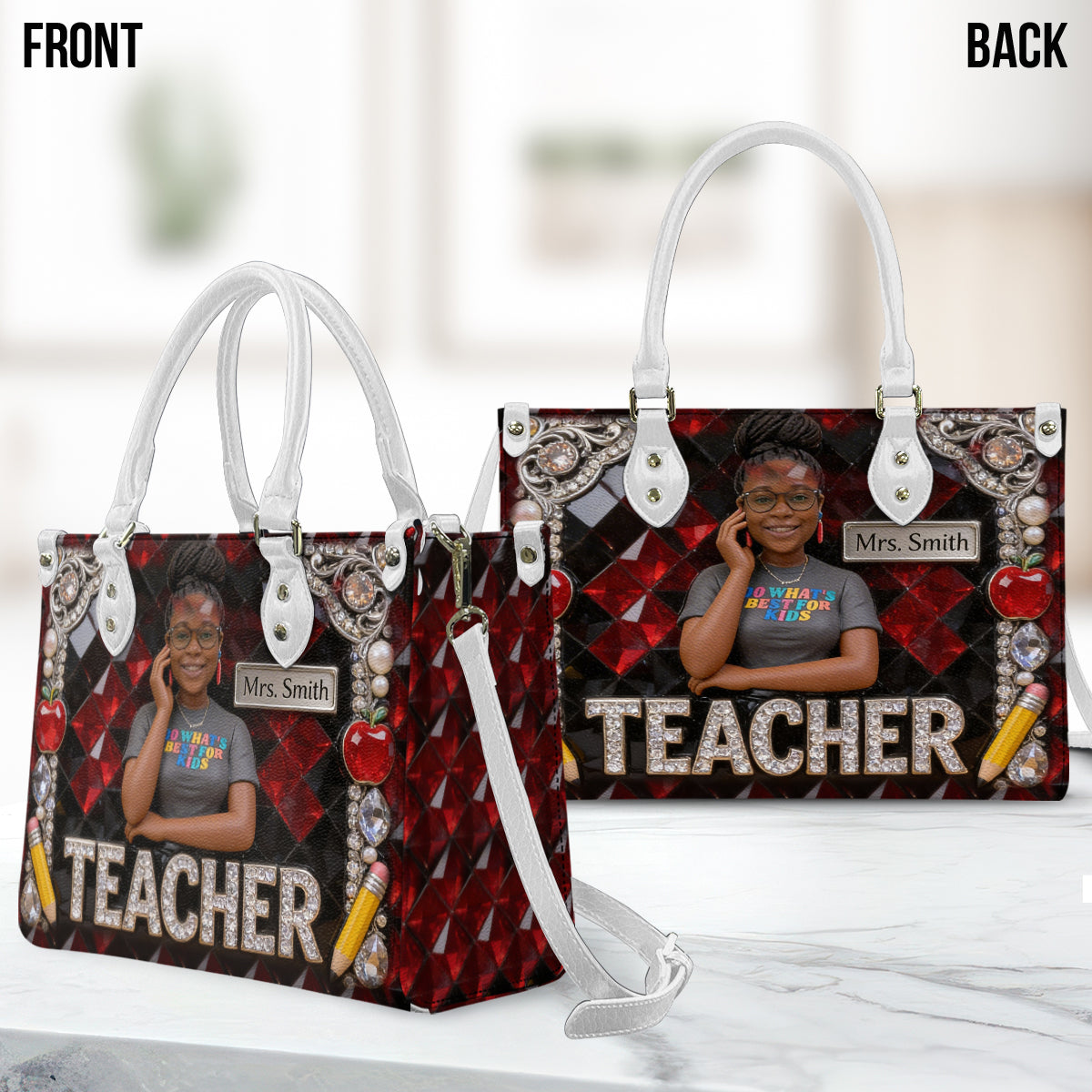 Custom Any Photo Gift For Teacher/Educator - Personalized Teacher Leather Handbag