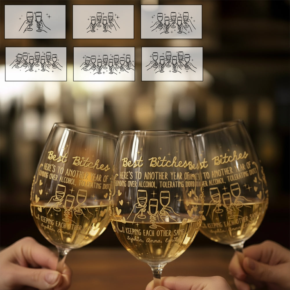 Here's To Another Year - Personalized Bestie Wine Glass With Long Stem