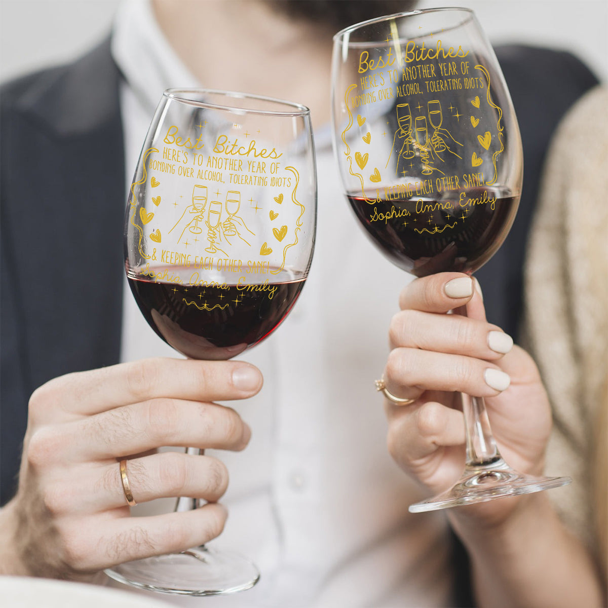 Here's To Another Year - Personalized Bestie Wine Glass With Long Stem