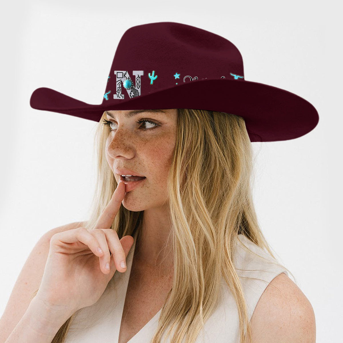 Personalisierter Cowboyhut im Western-Stil mit breitem Krempen