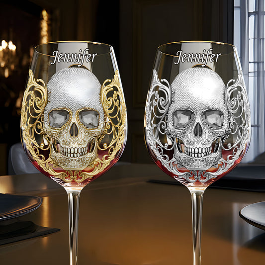 Verre à vin personnalisé en forme de crâne avec longue tige - Art haut de gamme en forme de crâne