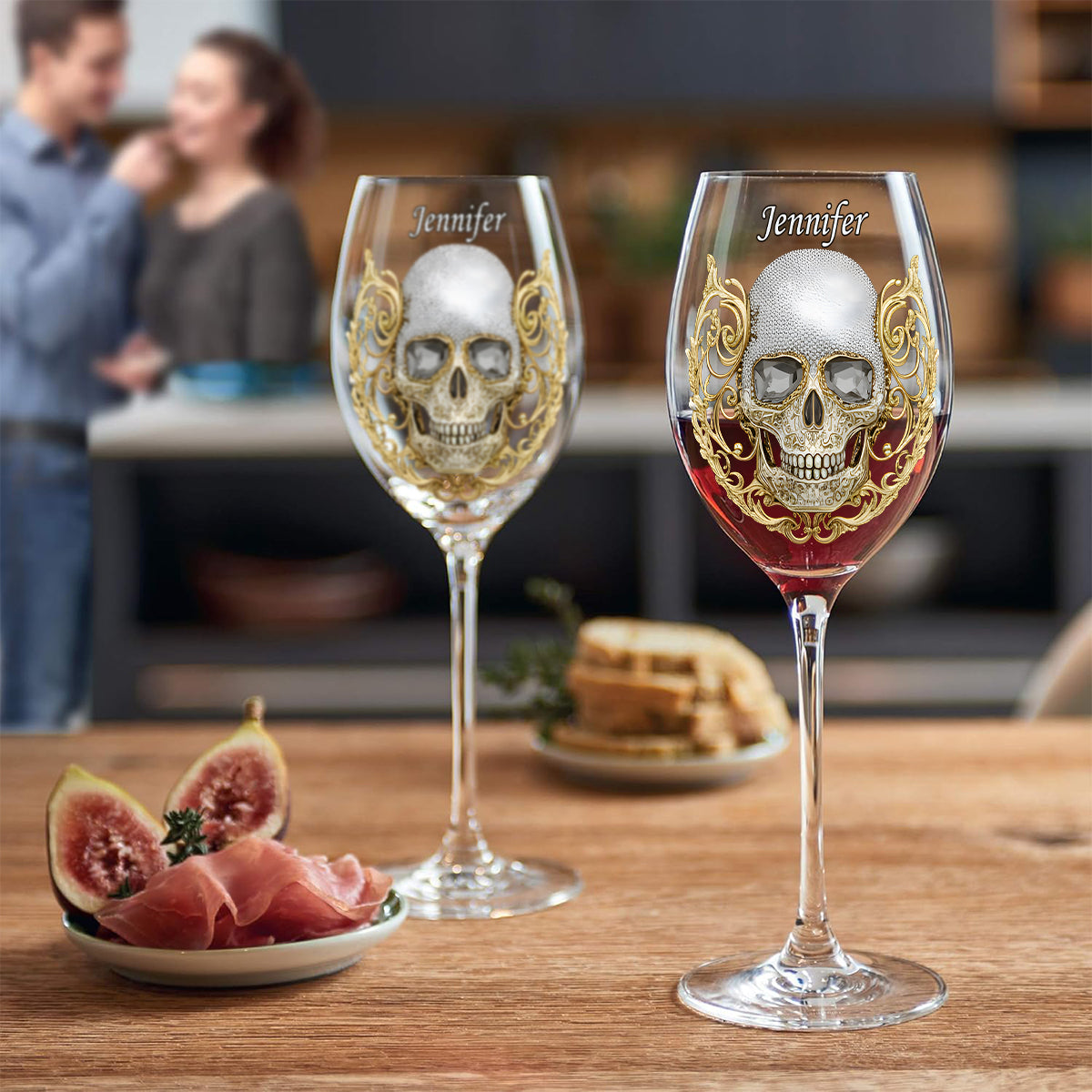 High Class Skull Art - Personalized Skull Wine Glass With Long Stem