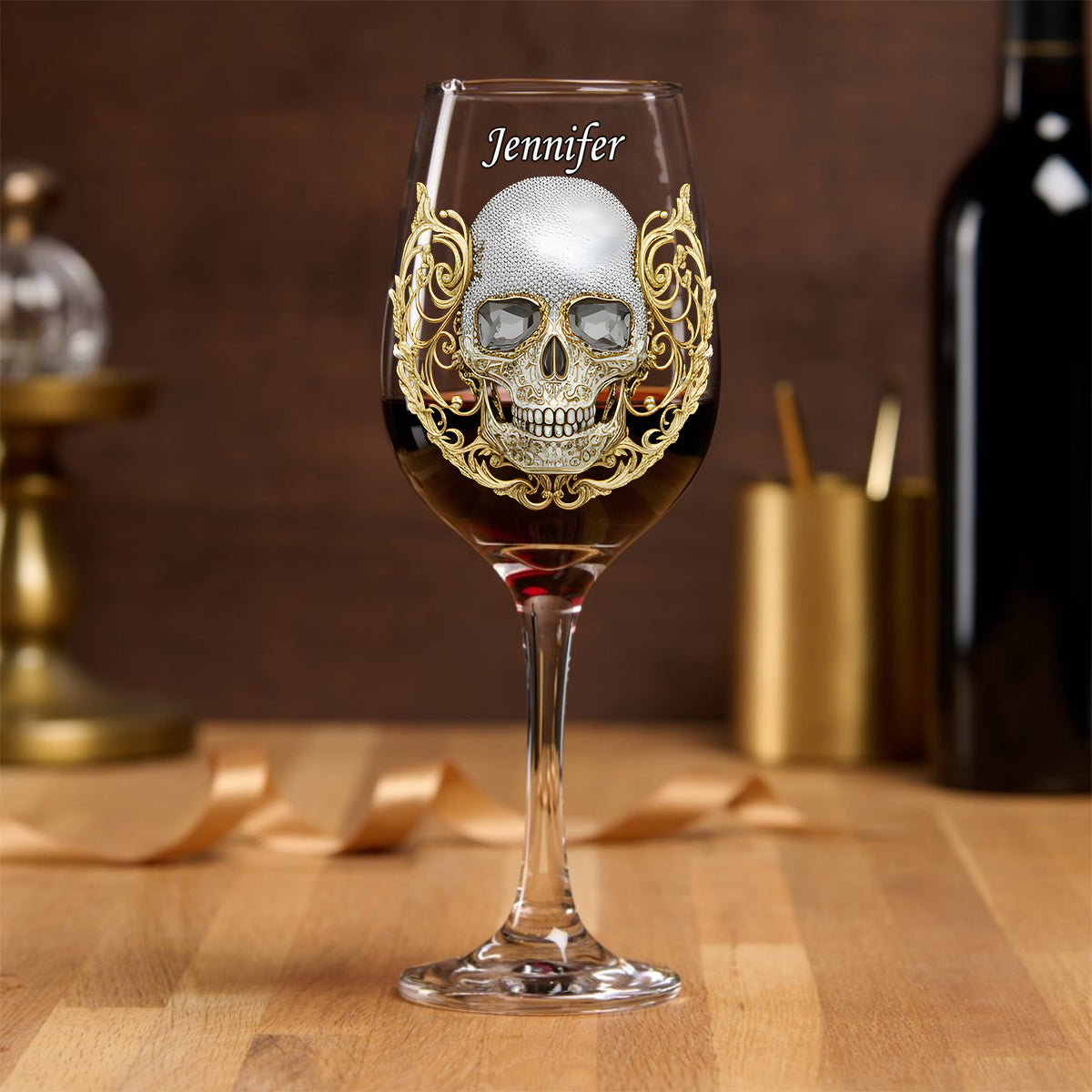 High Class Skull Art - Personalized Skull Wine Glass With Long Stem