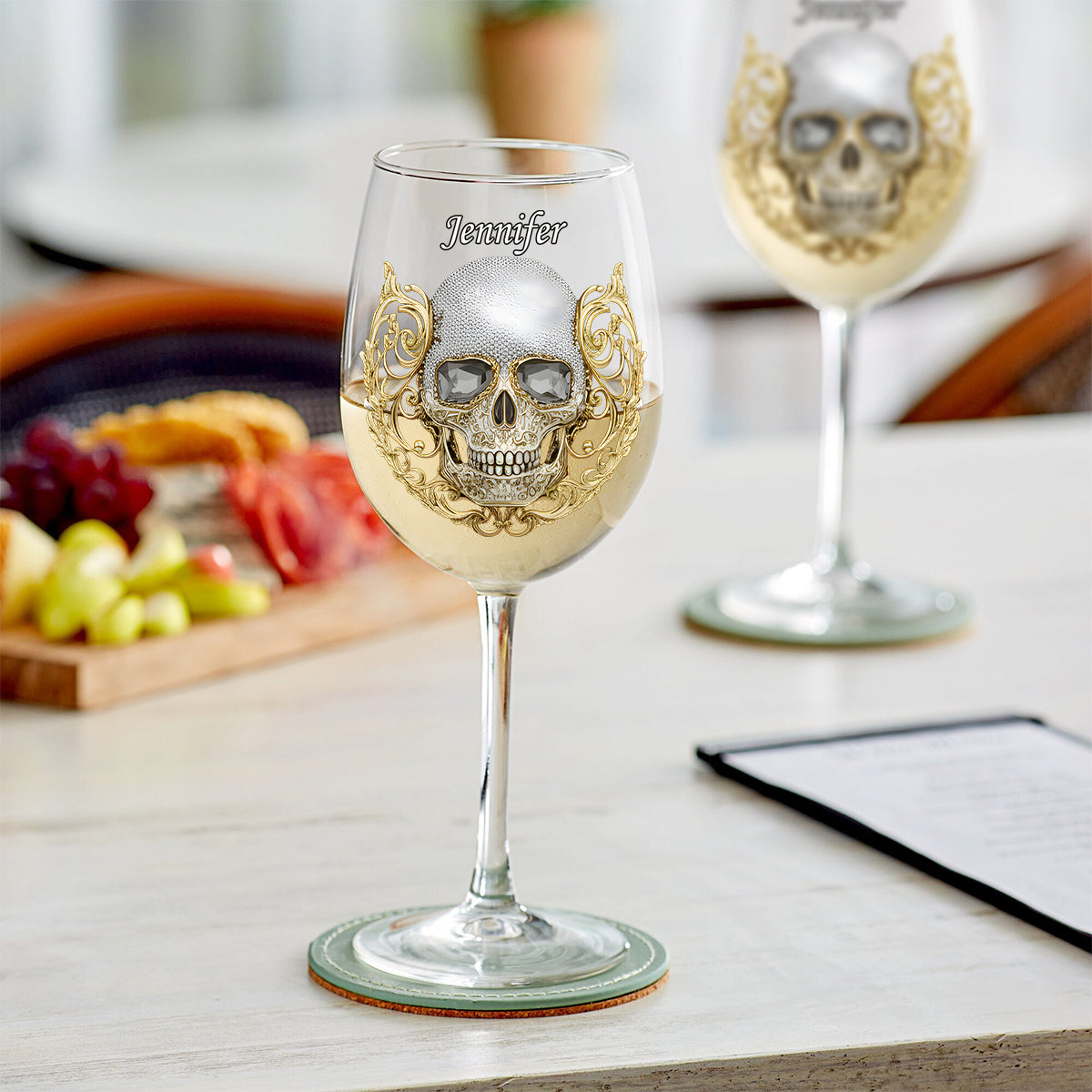High Class Skull Art - Personalized Skull Wine Glass With Long Stem