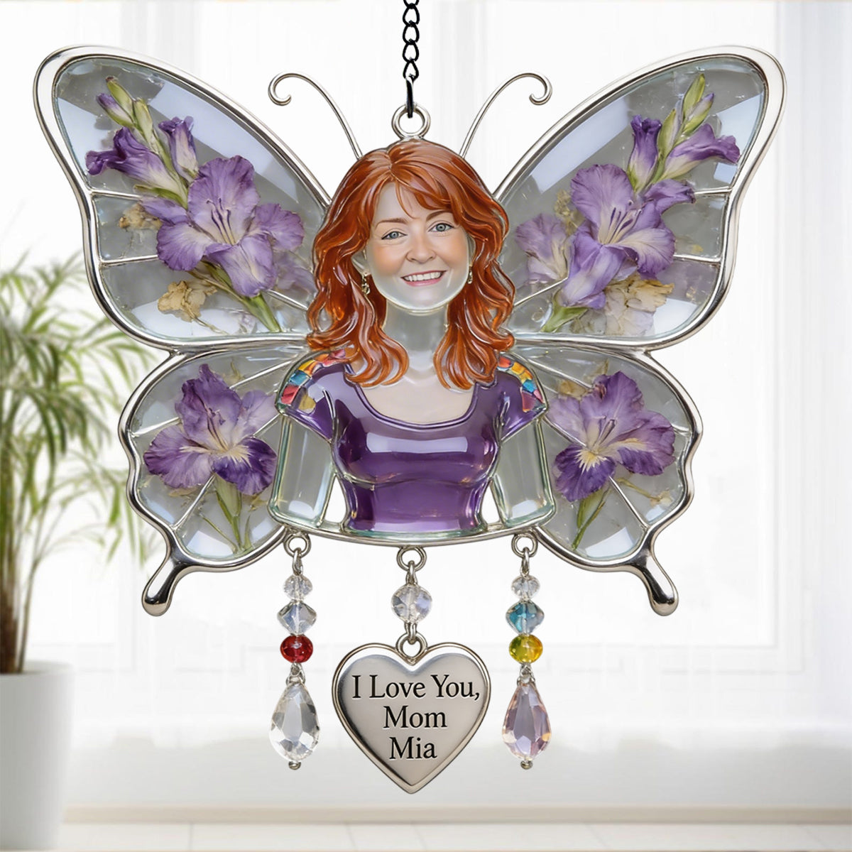 Best Mom Ever - Personalized Mother Window Hanging Suncatcher With Custom Charms