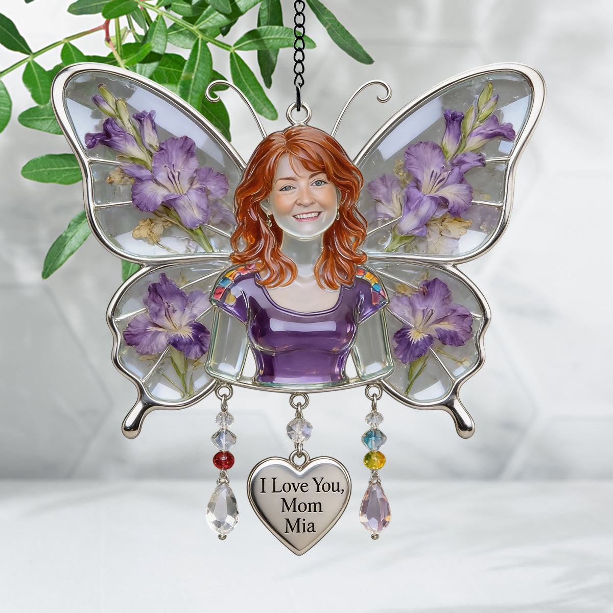 Best Mom Ever - Personalized Mother Window Hanging Suncatcher With Custom Charms