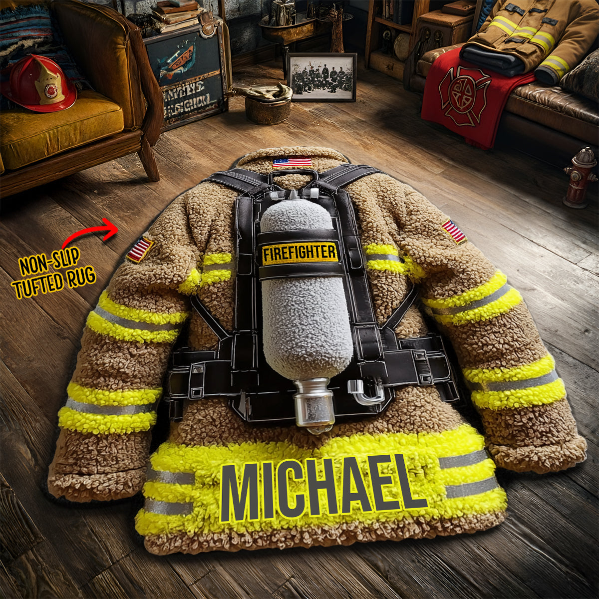 Proud Firefighter - Personalized Firefighter Non-Slip Tufted Rug