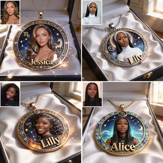 Horoscope Sign, Lucky Charm - Personalized Horoscope Shaped Metal Pendant Necklace