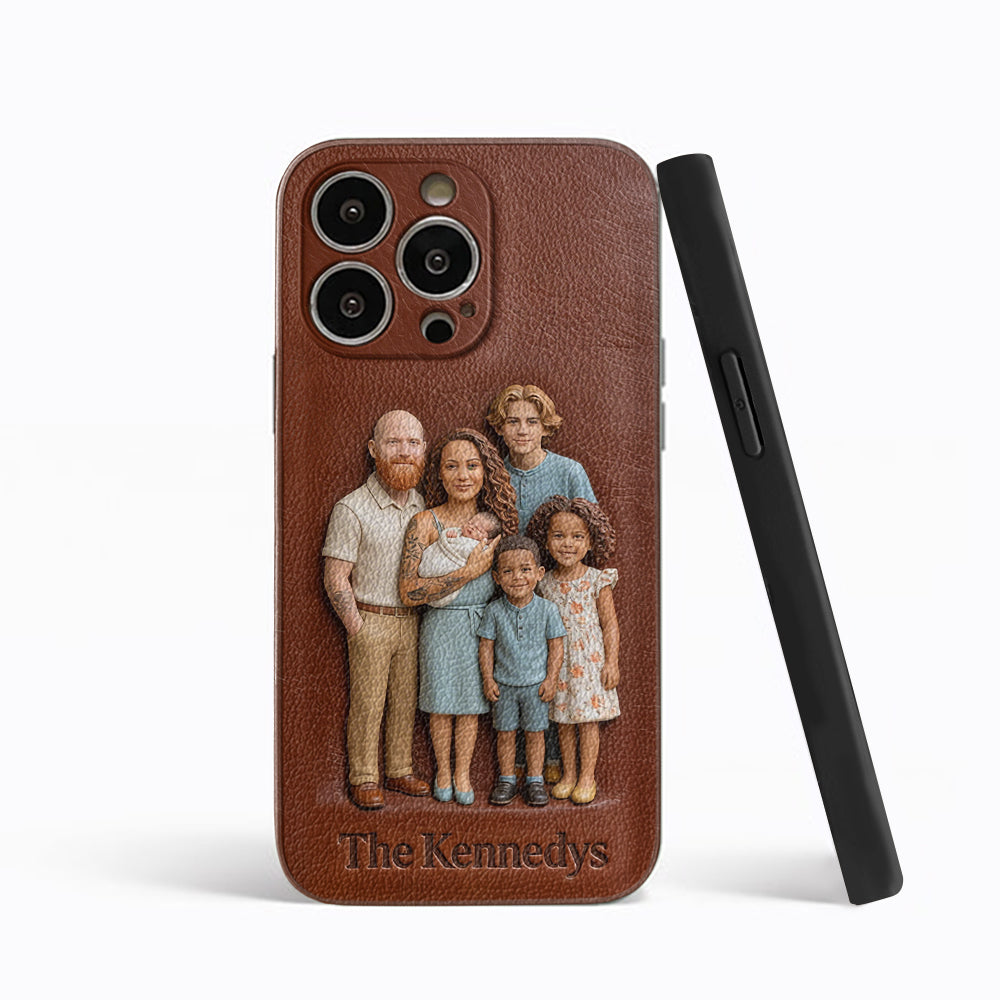 Étui de téléphone en cuir personnalisé avec n'importe quelle photo - Étui de téléphone familial personnalisé