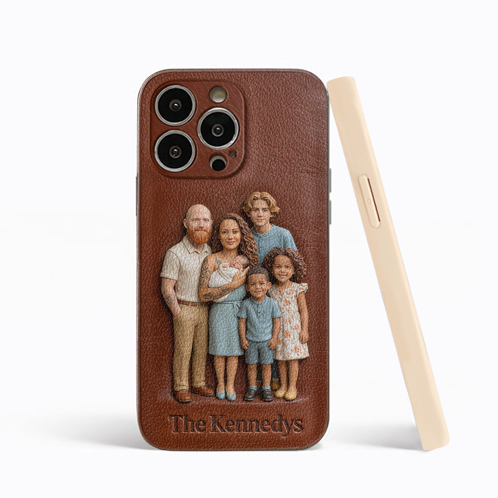 Étui de téléphone en cuir personnalisé avec n'importe quelle photo - Étui de téléphone familial personnalisé