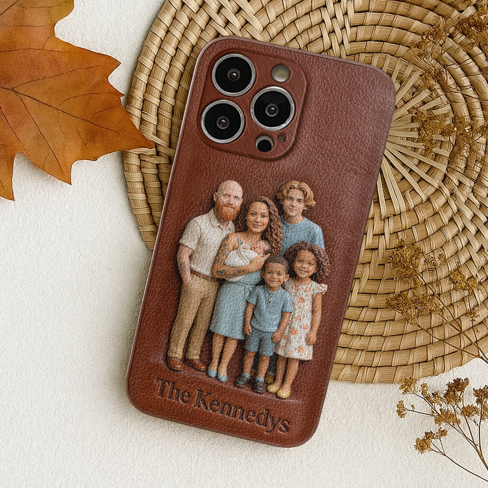Étui de téléphone en cuir personnalisé avec n'importe quelle photo - Étui de téléphone familial personnalisé