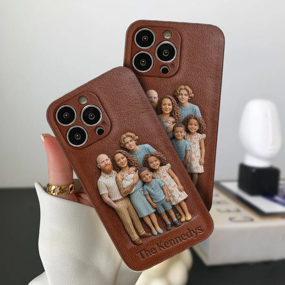 Étui de téléphone en cuir personnalisé avec n'importe quelle photo - Étui de téléphone familial personnalisé