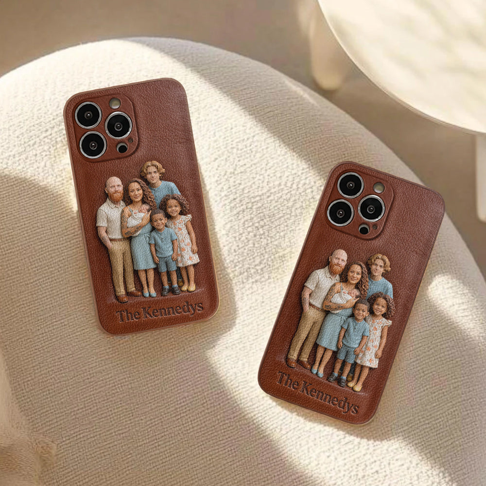 Étui de téléphone en cuir personnalisé avec n'importe quelle photo - Étui de téléphone familial personnalisé