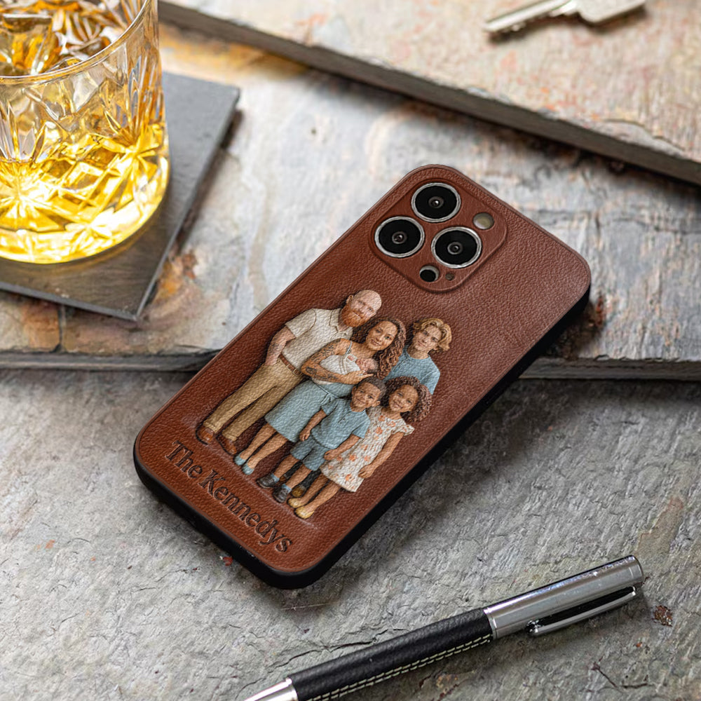 Étui de téléphone en cuir personnalisé avec n'importe quelle photo - Étui de téléphone familial personnalisé