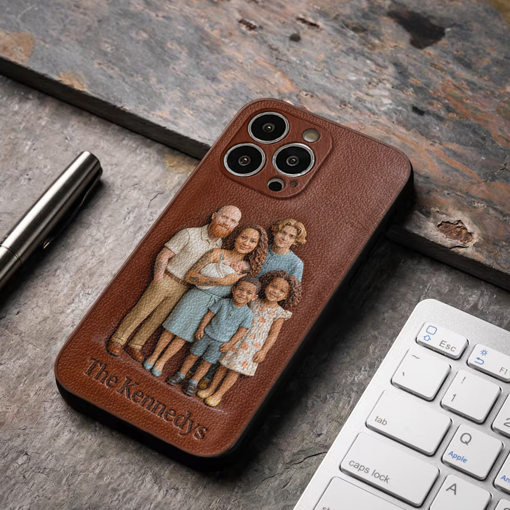 Étui de téléphone en cuir personnalisé avec n'importe quelle photo - Étui de téléphone familial personnalisé
