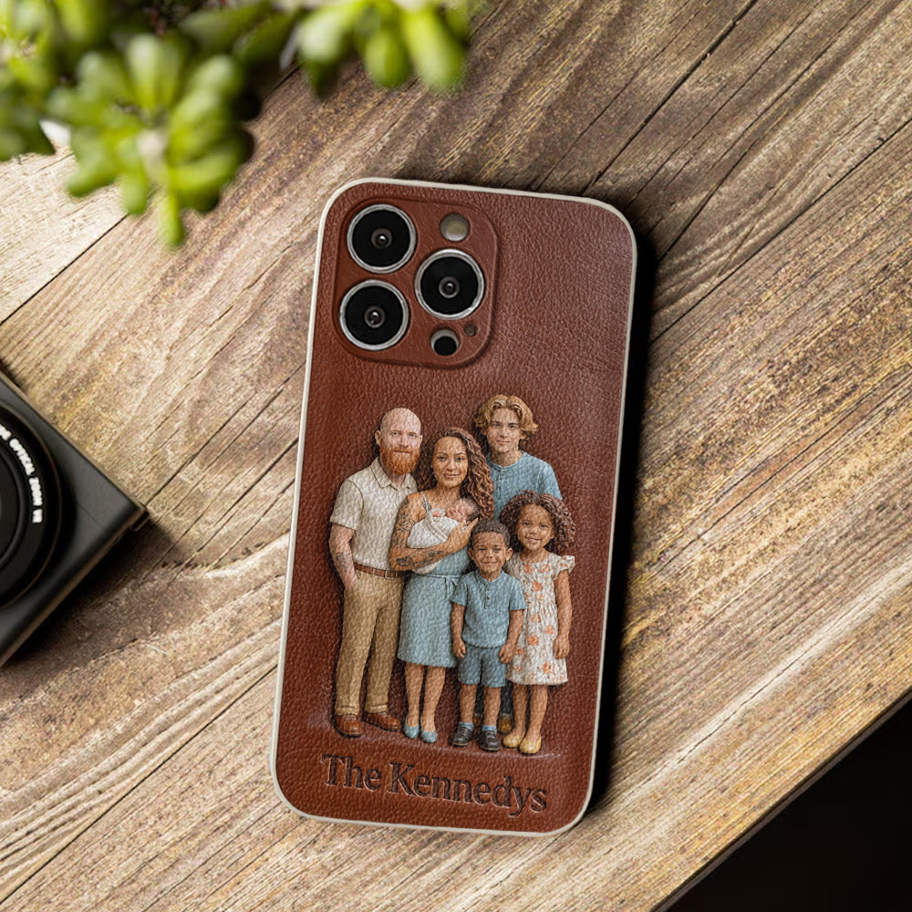 Étui de téléphone en cuir personnalisé avec n'importe quelle photo - Étui de téléphone familial personnalisé