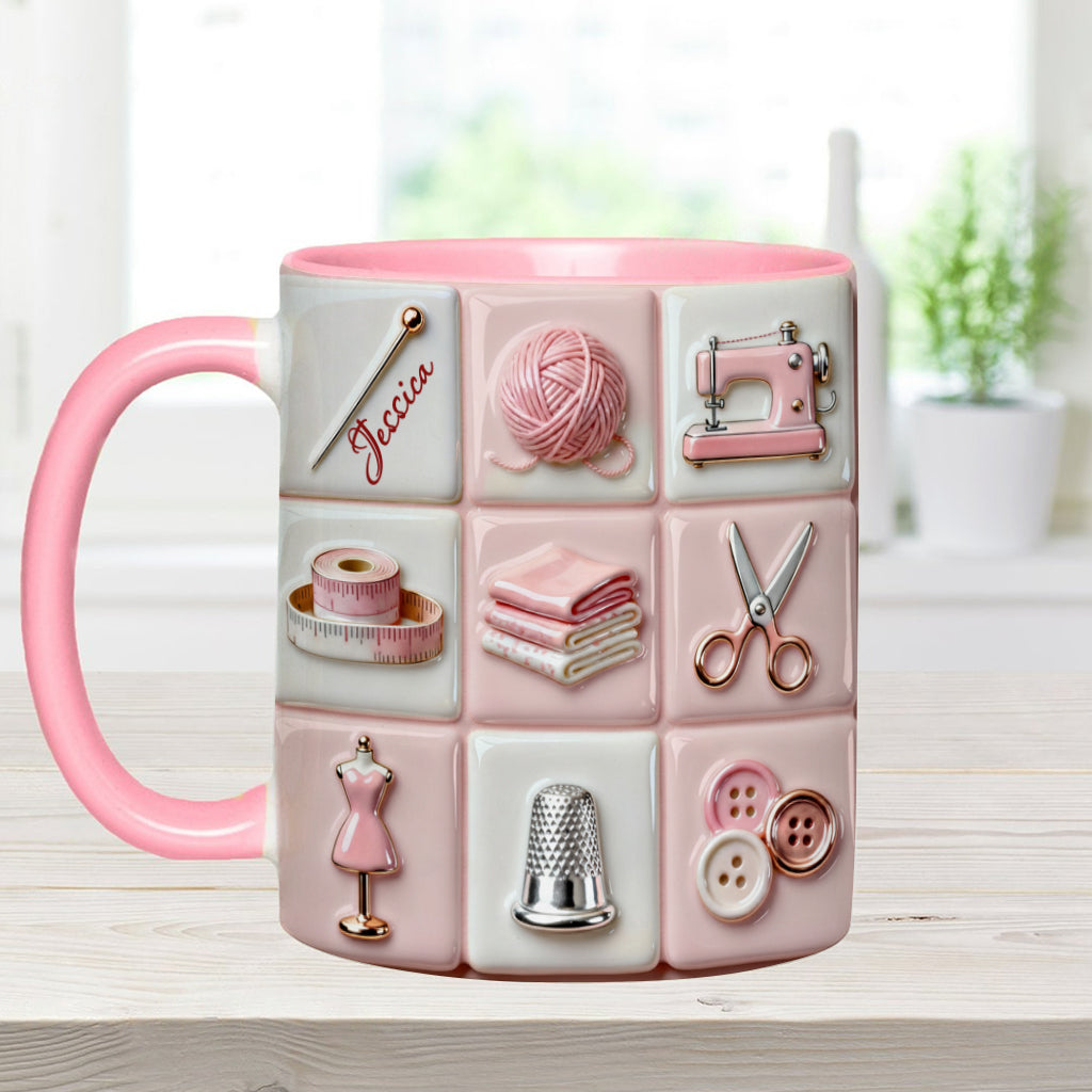 Love Sewing Pink - Personalized Sewing Accent Mug