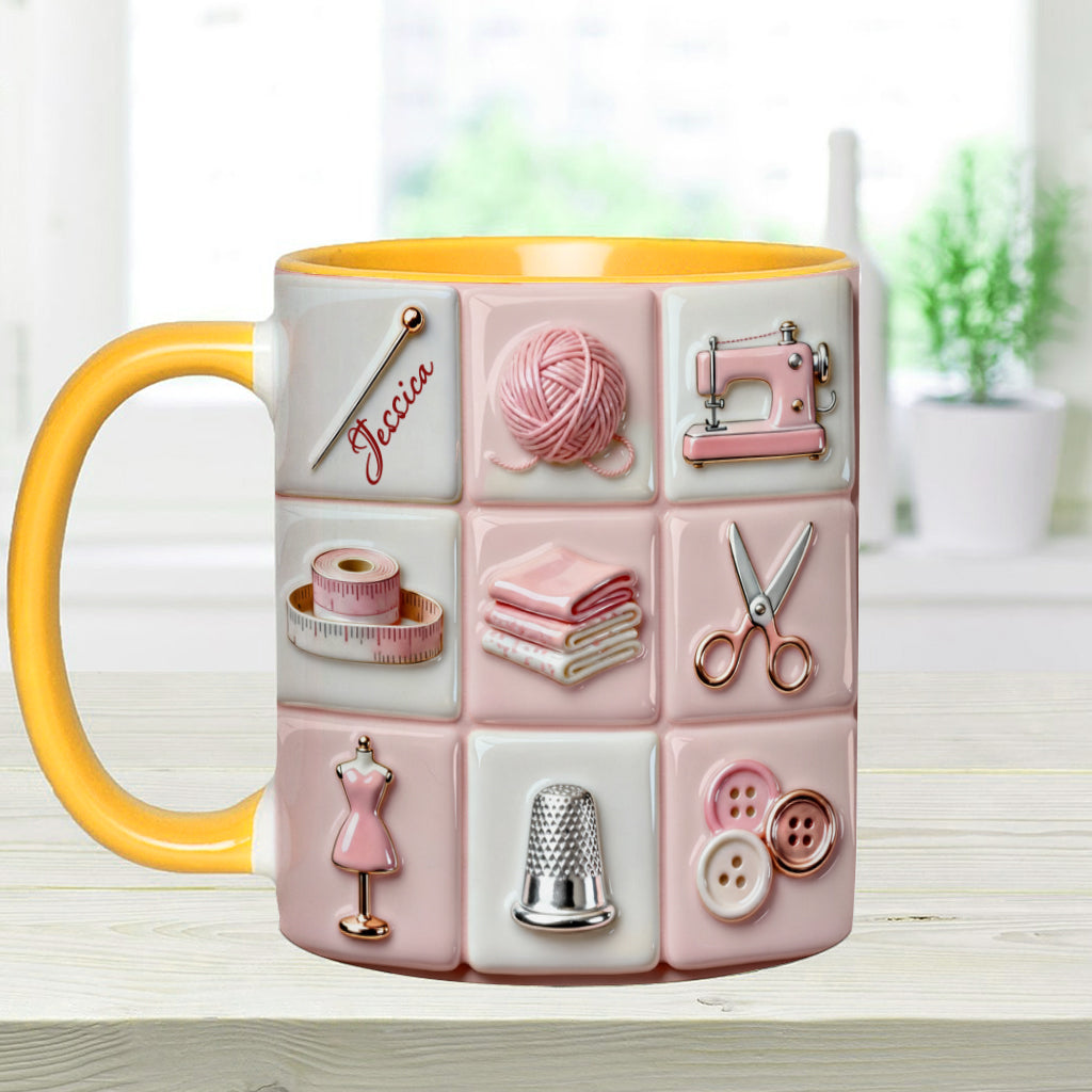 Love Sewing Pink - Personalized Sewing Accent Mug