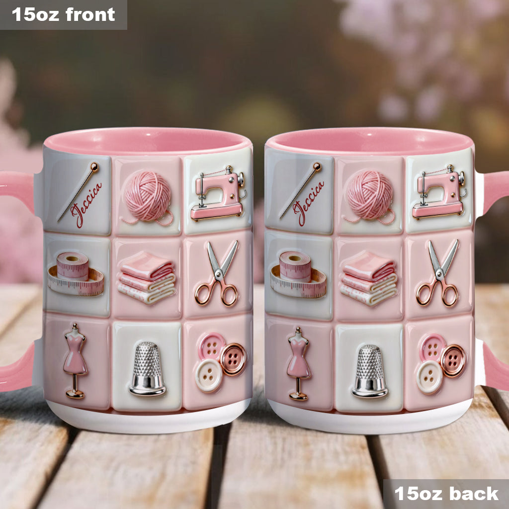 Love Sewing Pink - Personalized Sewing Accent Mug