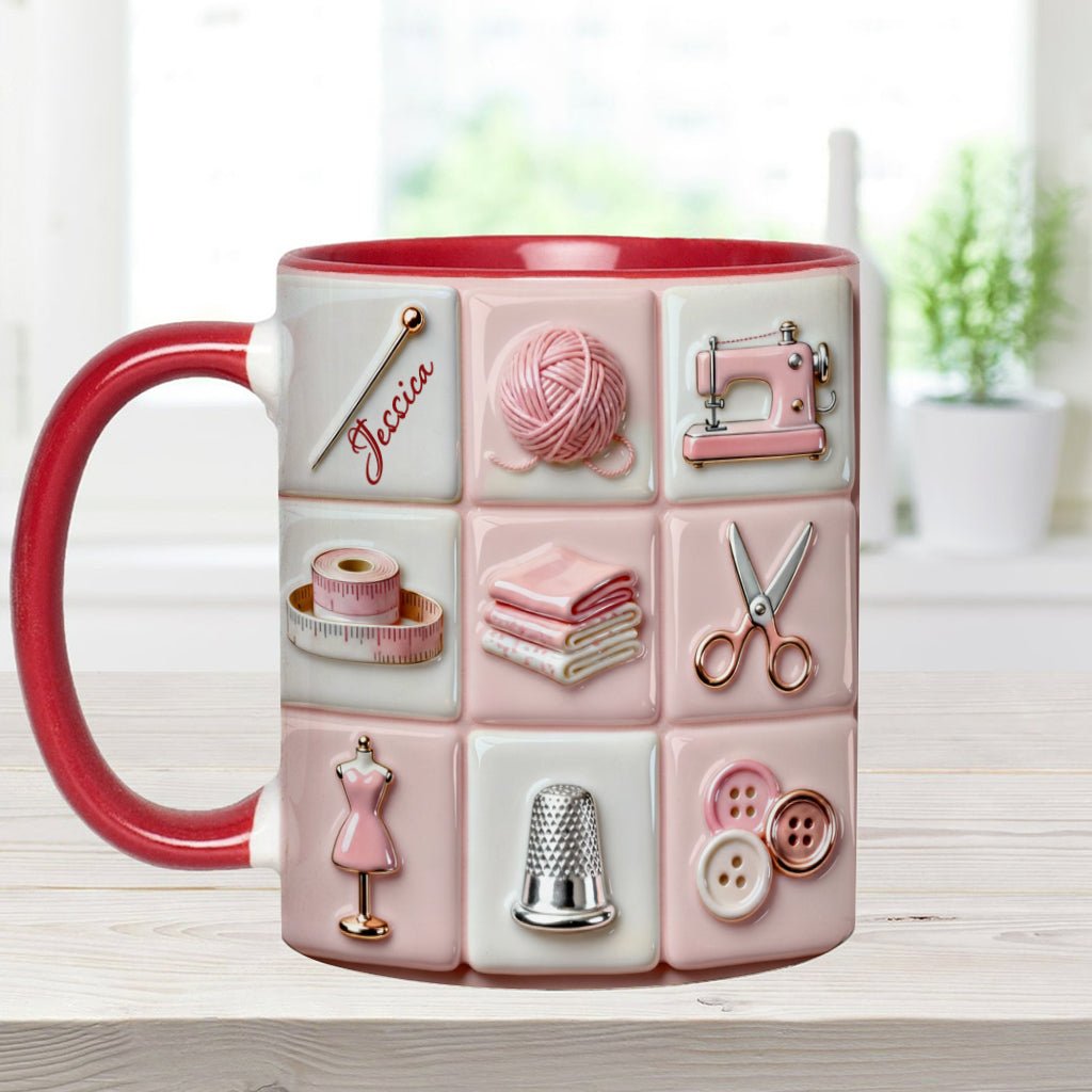 Love Sewing Pink - Personalized Sewing Accent Mug