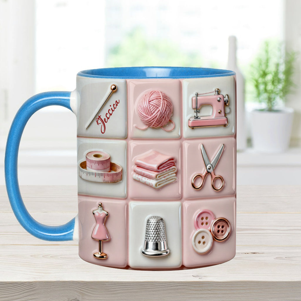 Love Sewing Pink - Personalized Sewing Accent Mug