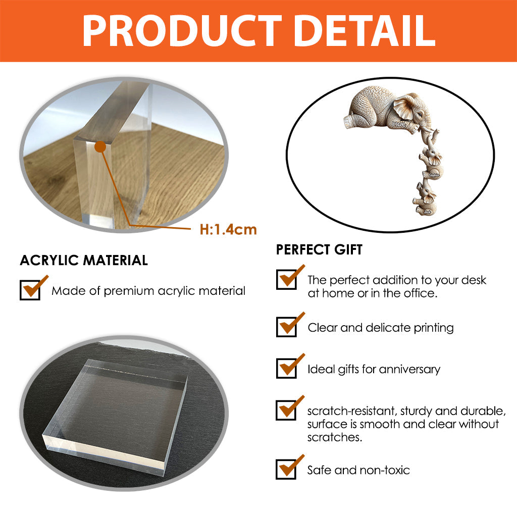 Elephant Motherhood - Personalized Elephant Custom Shaped Acrylic Plaque