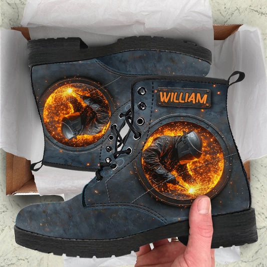 Gift For Welder Man - Personalized Welder Leather Boots