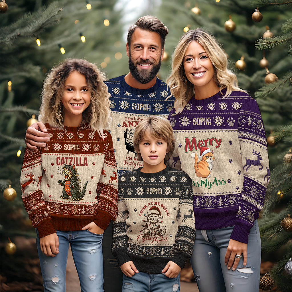 Sarcastic Cat Xmas - Personalized Cat Ugly Sweater