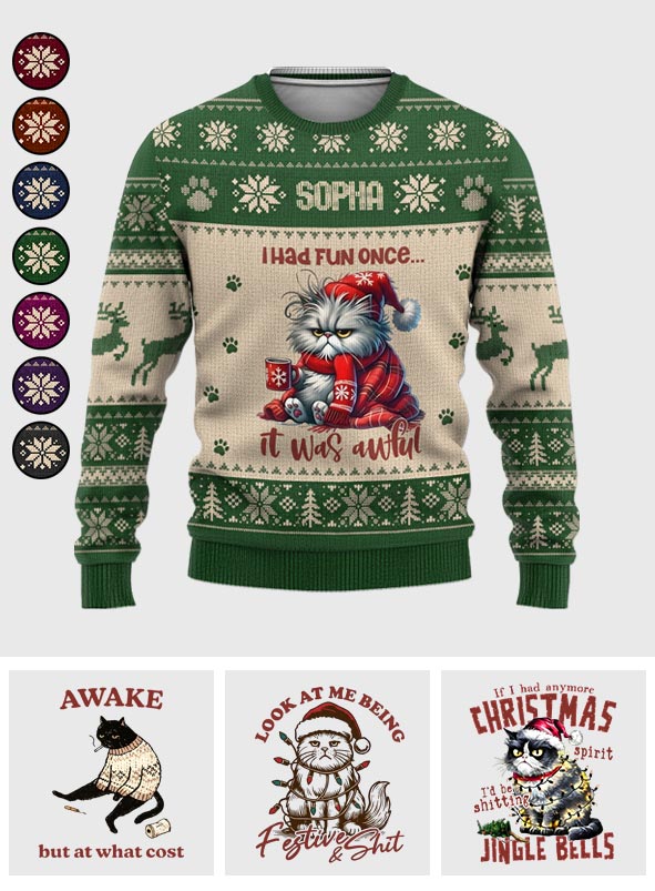 Sarcastic Cat Xmas - Personalized Cat Ugly Sweater