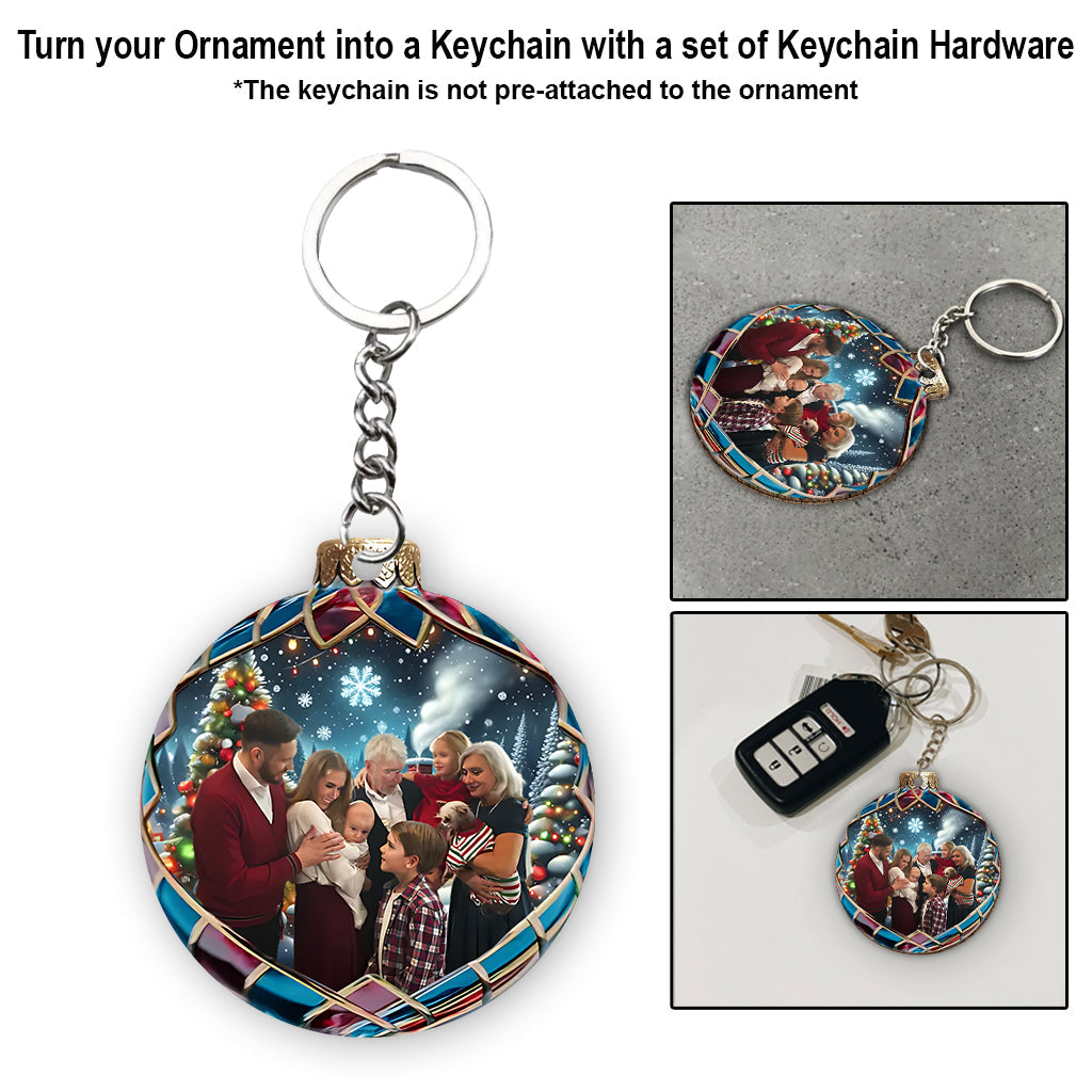 Ball With Snowy Cabin - Personalized Family Ornament