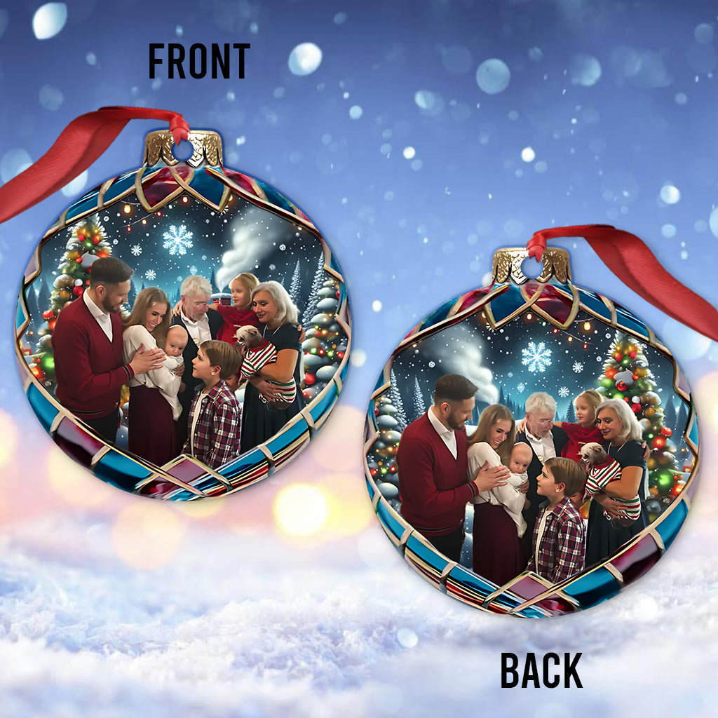 Ball With Snowy Cabin - Personalized Family Ornament