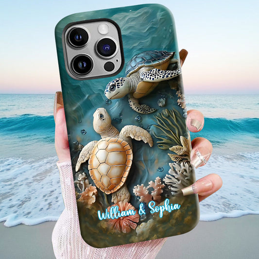 Couple Turtle Gift For Husband Wife, Anniversary - Personalized Couple Full Print Phone Case