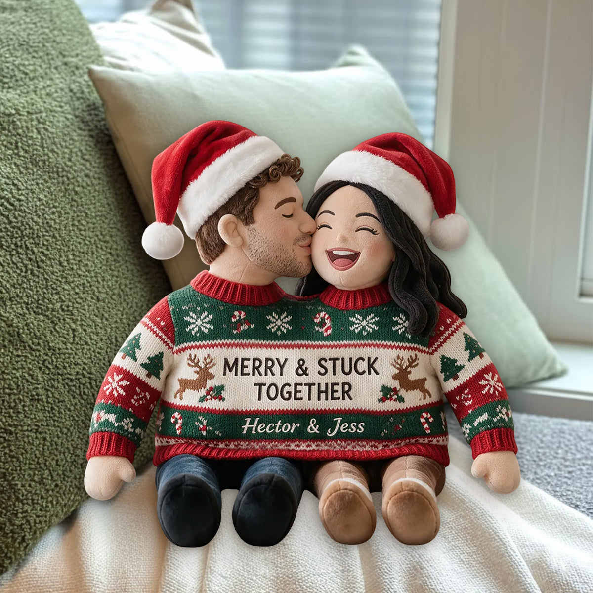 Stuck With You - Personalized Couple Premium Faux Fur Pillow