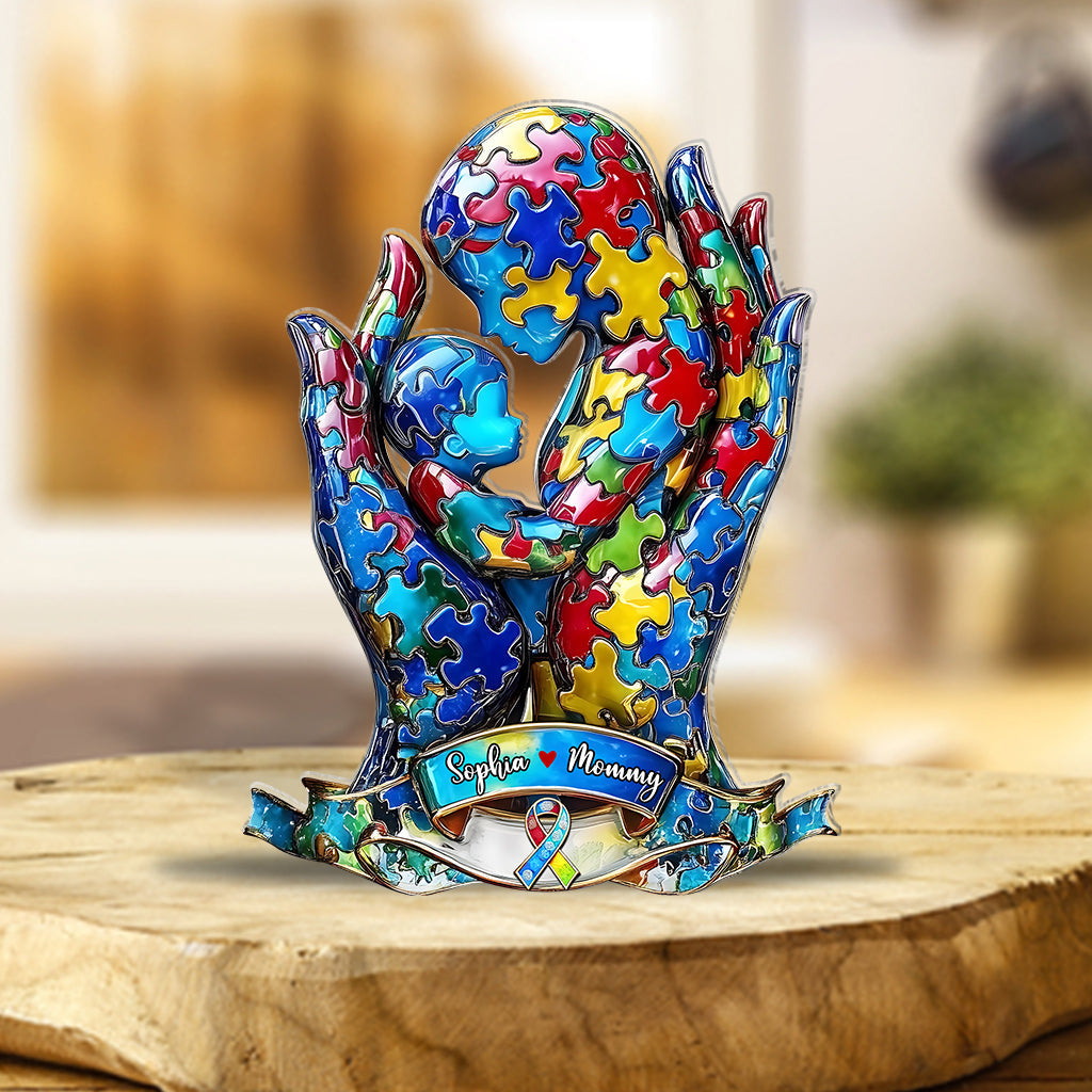 Mom And Kid - Personalized Autism Awareness Custom Shaped Acrylic Plaque