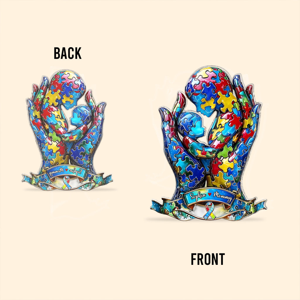 Mom And Kid - Personalized Autism Awareness Custom Shaped Acrylic Plaque