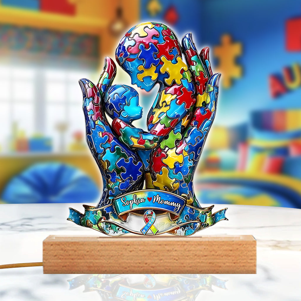 Mom And Kid - Personalized Autism Awareness Custom Shaped Acrylic Plaque