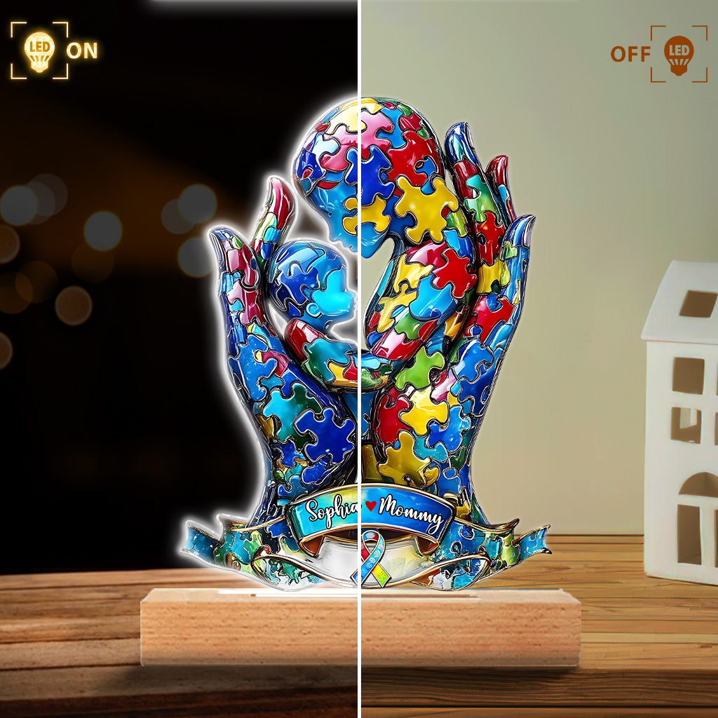 Mom And Kid - Personalized Autism Awareness Custom Shaped Acrylic Plaque