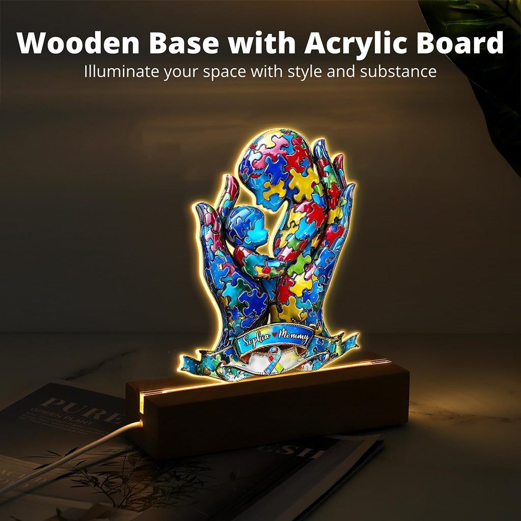 Mom And Kid - Personalized Autism Awareness Custom Shaped Acrylic Plaque