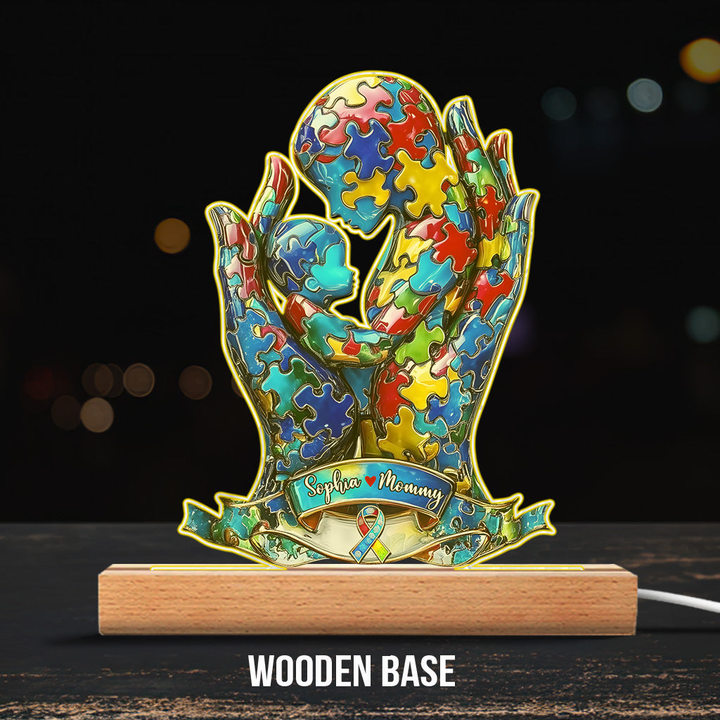 Mom And Kid - Personalized Autism Awareness Custom Shaped Acrylic Plaque