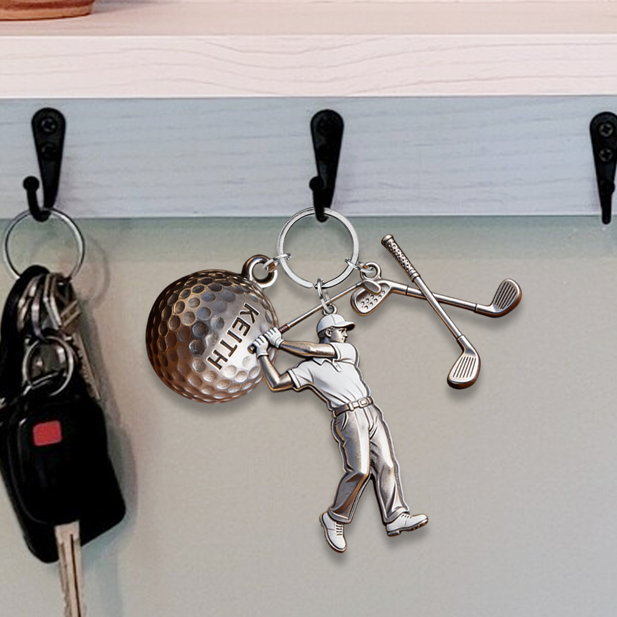 Porte-clés de golf personnalisé avec breloques « Love Golf »