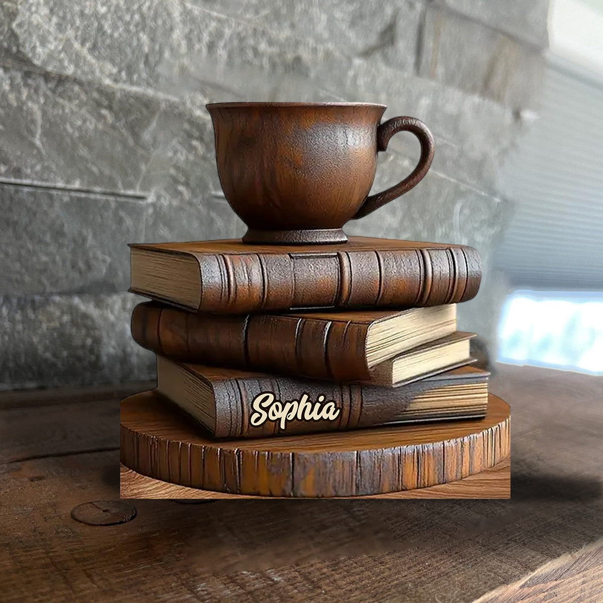 Wooden Book & Coffee Cup Decor - Personalized Book Custom Shaped Wood Plaque