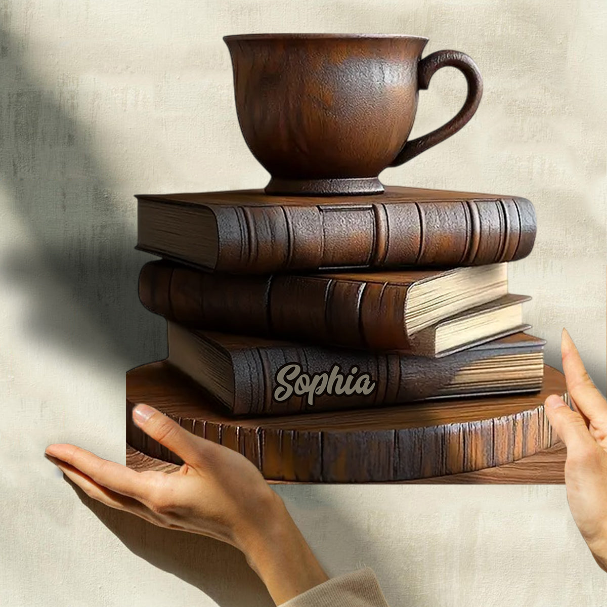 Wooden Book & Coffee Cup Decor - Personalized Book Custom Shaped Wood Plaque