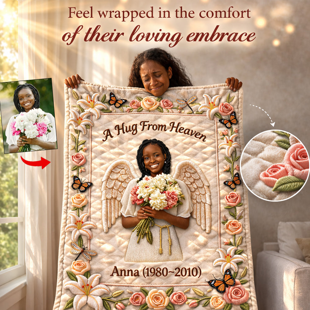 Memorial Gift, A Hug From Heaven - Personalized Memorial Blanket