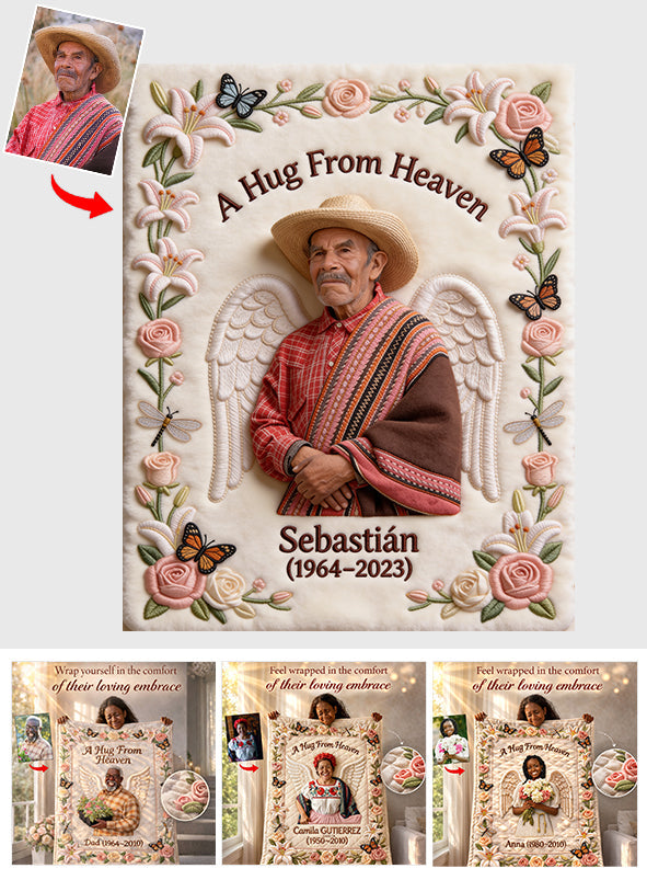 Memorial Gift, A Hug From Heaven - Personalized Memorial Blanket