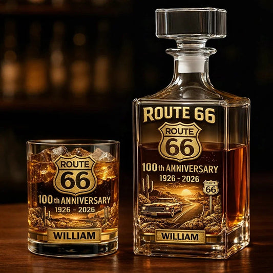 Route 66 100th Anniversary - Personalized Car Lover Whiskey Decanter Set
