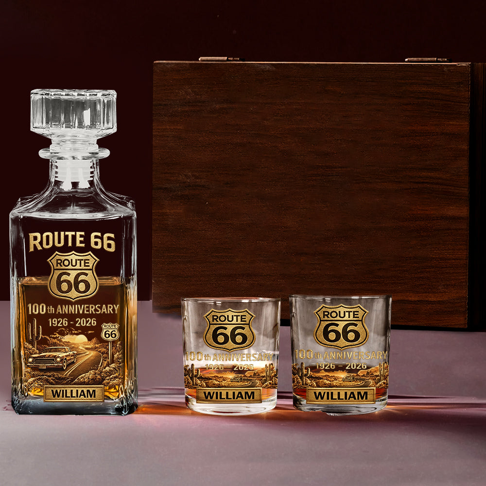 Route 66 100th Anniversary - Personalized Car Lover Whiskey Decanter Set