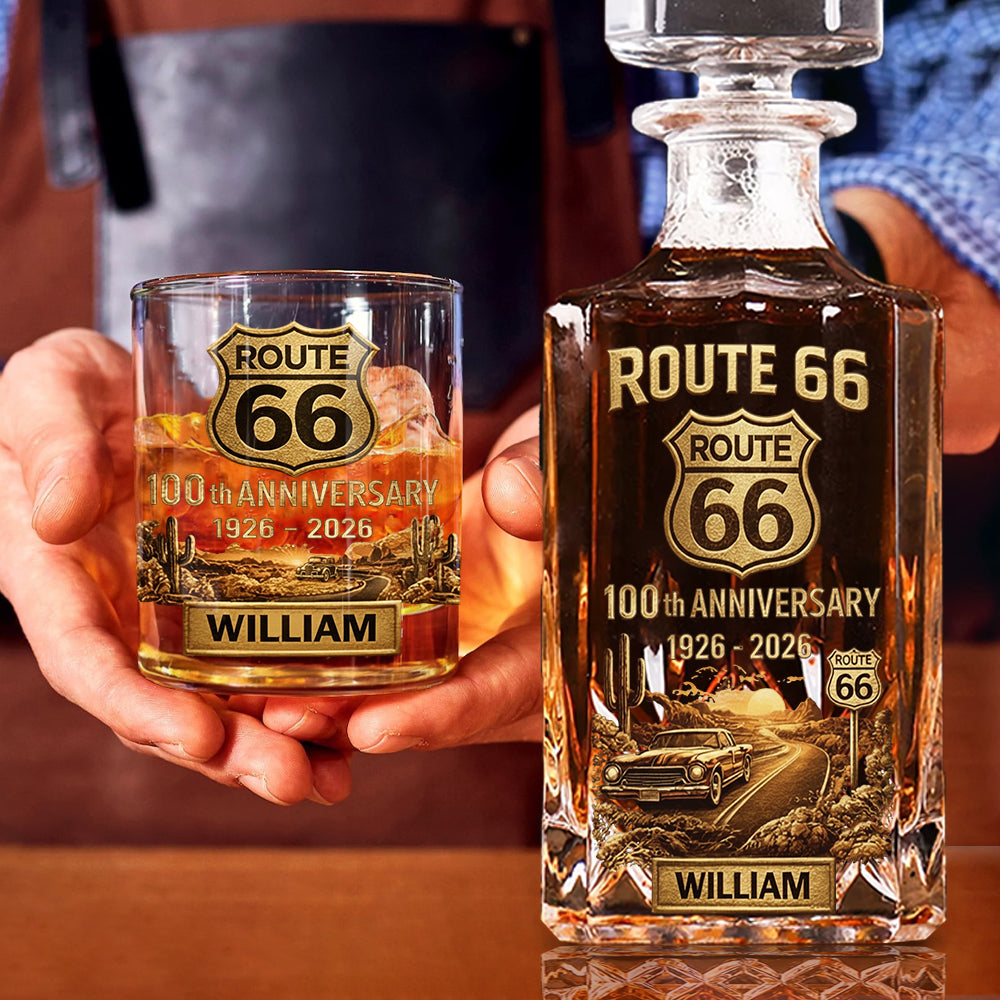 Route 66 100th Anniversary - Personalized Car Lover Whiskey Decanter Set