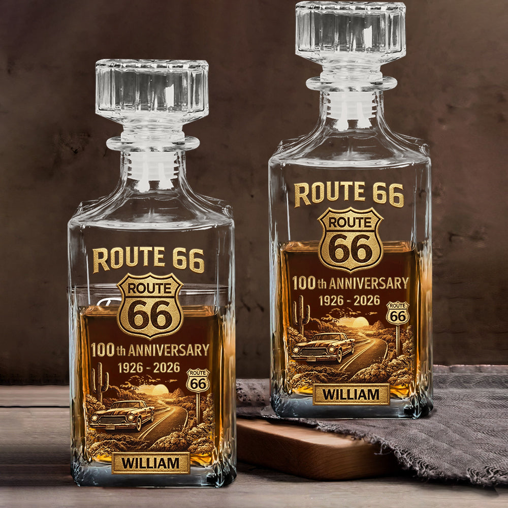 Route 66 100th Anniversary - Personalized Car Lover Whiskey Decanter Set
