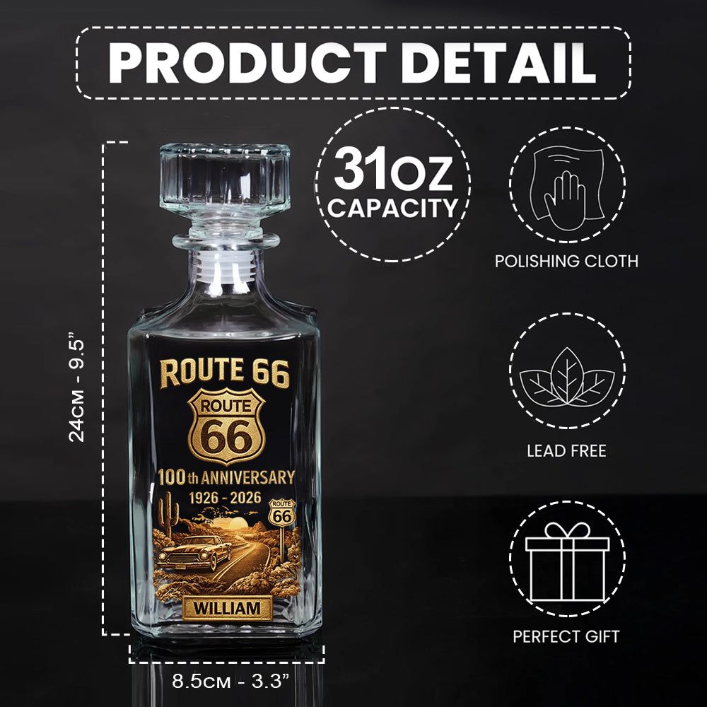 Route 66 100th Anniversary - Personalized Car Lover Whiskey Decanter Set