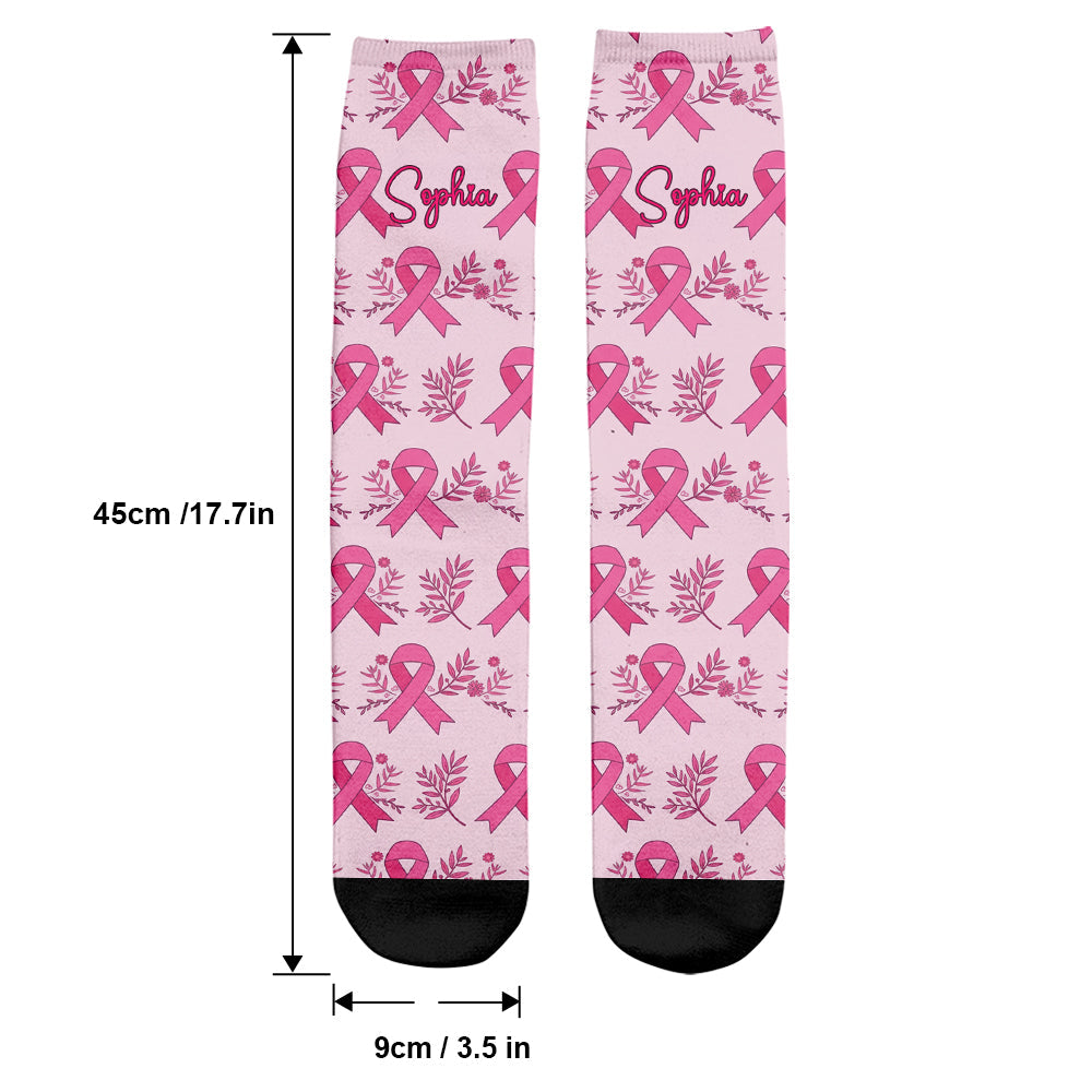Pink Ribbon Breast Cancer Awareness - Personalized Breast Cancer Awareness Socks
